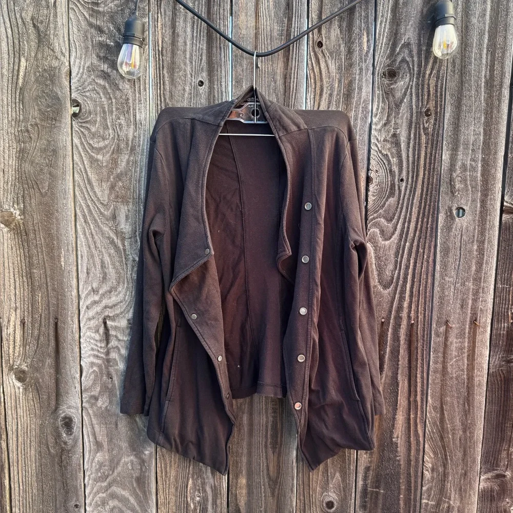 Eileen Fisher Asymmetrical Snap Front Cotton Jacket Black Size Petite Large - Picture 10 of 16